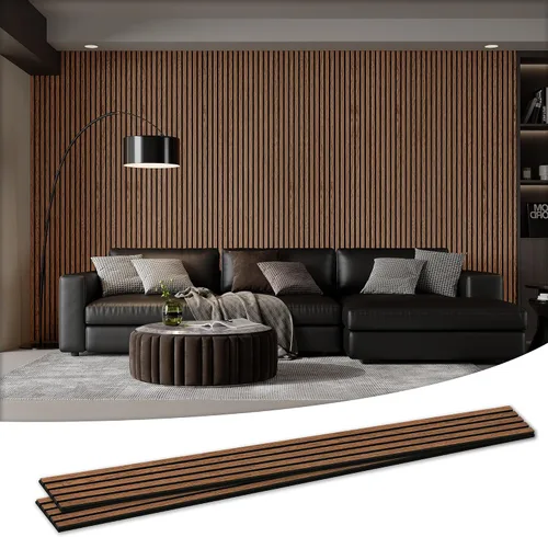 Vista 12 de Paquete de 4 paneles acústicos de pared de 105.9 x 12.6 x 0.8 pulgadas, absorbentes de sonido, paneles de pared de listones de madera para Teca