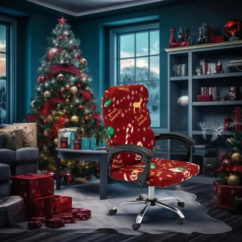 Vista 5 de Fundas navideñas para silla de oficina, funda protectora universal elástica para silla de jefe de respaldo alto moderno y sencillo (XMAS01, L)