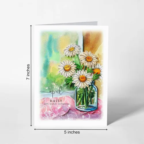 Vista 5 de Tarjeta de margarita de cumpleaños de abril, 5 x 7 pulgadas, patrón floral, tarjeta con sobre