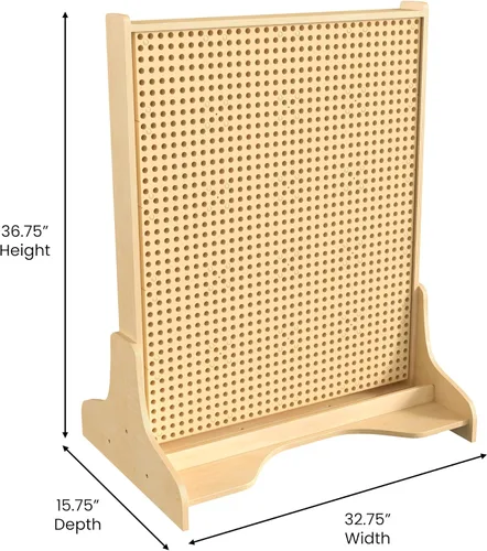 Vista 6 de Classroom Essentials Base de pared independiente de doble cara de madera con acabado natural de grado comercial con paneles de clavijas