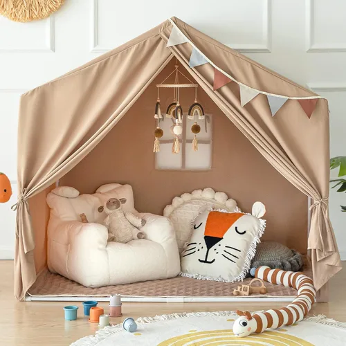 Vista 11 de Razee - Tienda de campaña para niños con alfombrilla acolchada, tienda de campaña para interiores para niños pequeños Large Kids Tent Indoor Beige
