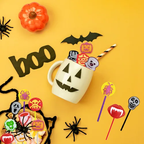 Vista 6 de Fruidles 20 unidades de paletas de tatuajes de Halloween, paquete variado, rellenos de bolsas de fiesta, envueltos individualmente
