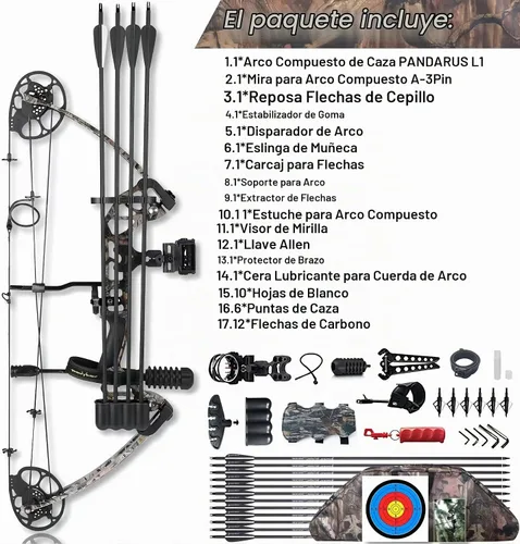 Vista 3 de Arco compuesto con peso de tracción de 0-70 libras para arqueros principiantes y de nivel intermedio, totalmente ajustable de 19.25"-31", con todos