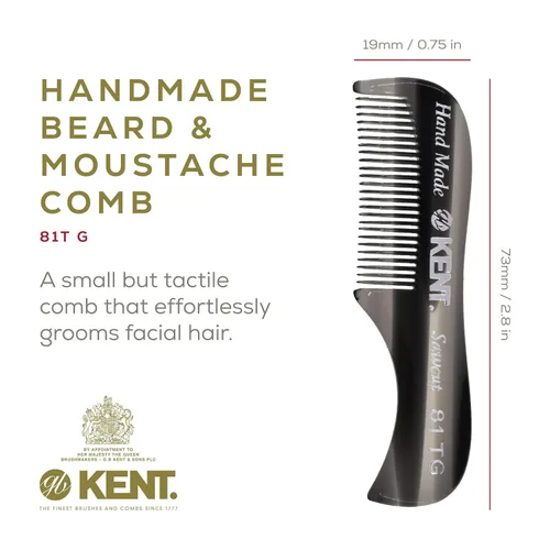 Vista 3 de Kent 81T FOT - Juego de peine de bolsillo para barba de grafito negro para hombre, kit de barba para viajes y hogar, peine para bigote para hombres