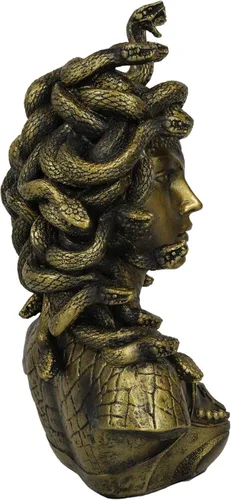 Vista 6 de Ebros Gift Mitología griega Hermanas Gorgona Diosa Medusa con Serpientes Salvajes Pelo y Escamas Blindadas Estatua de busto de piel de 10 pulgadas