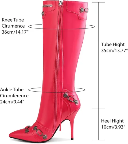 Vista 3 de VOMIRA Botas altas hasta la rodilla sexy con remaches puntiagudos, borlas y tacones de aguja de tacón alto, moda para fiesta de moda
