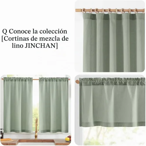 Vista 7 de jinchan Cortinas texturizadas de lino de 24 pulgadas para ventanas de cocina, cortinas de café de granja, cortinas pequeñas, cortinas rústicas que