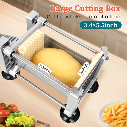 Vista 5 de Cortador de papas francesas BIEAMA, cortador de papas con cuchillas de acero inoxidable de 1/4", 3/8", 1/2", cortador de papas fritas para papas