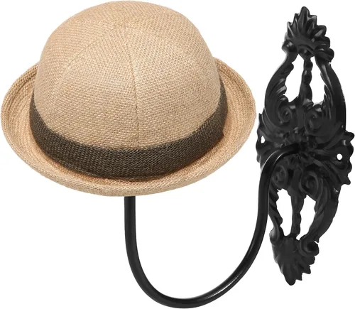 Vista 4 de MyGift 2 soportes para sombreros, soporte para sombreros de vaquero, montado en la pared, organizador de gorra de béisbol, colgador de casco de Negro