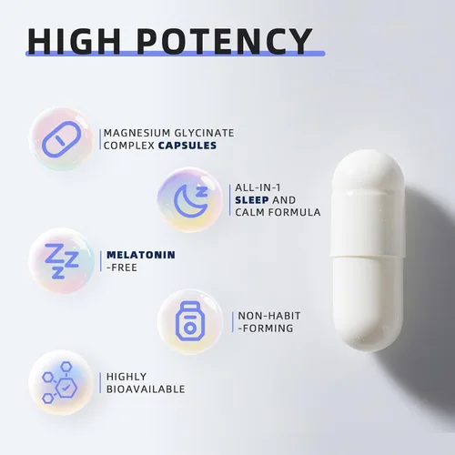 Vista 6 de iMATCHME Cápsulas de glicinato de magnesio 850 mg con L-Teanina, manzanilla y GABA para el sueño, la calma, los músculos, la salud ósea y el apoyo
