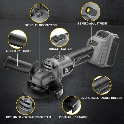 Vista 9 de Amoladora angular para batería DEWALT de 20 V, amoladora inalámbrica de 4-1/2 pulgadas, sin escobillas, 6 velocidades variables con 5 ruedas