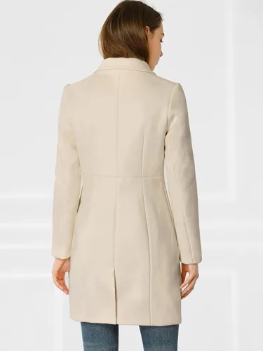 Vista 5 de Allegra K Abrigo largo de invierno con solapa con muesca y doble botonadura para mujer