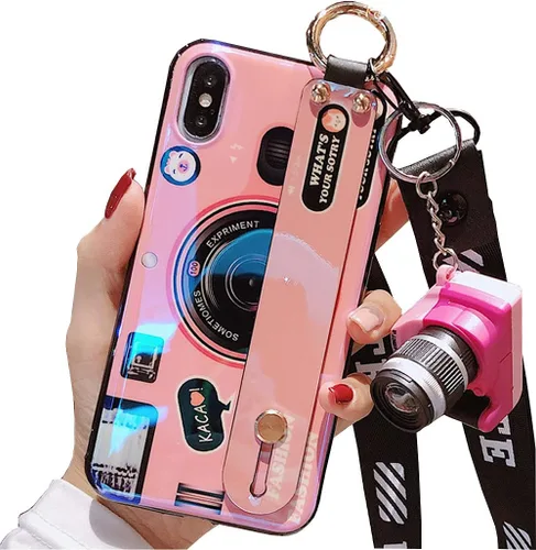 Vista 8 de Bonita funda cruzada compatible con Samsung Galaxy A12 5G, con correa para la muñeca, cordón de soporte y funda para cámara 3D, de silicona suave, a