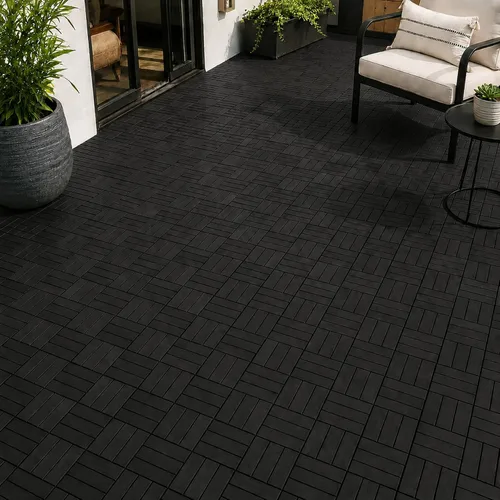 Vista 14 de Baldosas de madera de acacia para exteriores, baldosas de patio que se entrelazan. Moderno Gris Recto