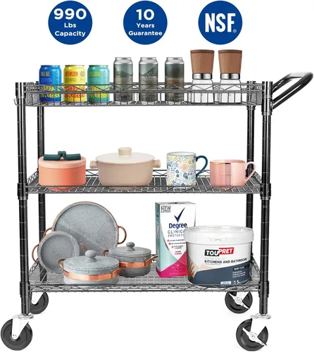 Vista 2 de WDT - Carrito rodante utilitario de capacidad 990 libras de alta resistencia, carritos rodantes NSF con ruedas, carrito de metal de grado comercial