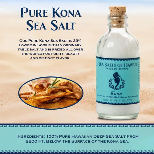 Vista 2 de Sea Salts Of Hawaii Pure Kona - Sal marina hawaiana de sal marina profunda, botella de 3.5 onzas, fabricada en Hawái