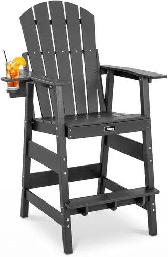 Vista 11 de FUNBERRY Juego de 2 sillas altas Adirondack con mesa de conexión extraíble, silla de balcón alta para todo tipo de clima con portavasos 2