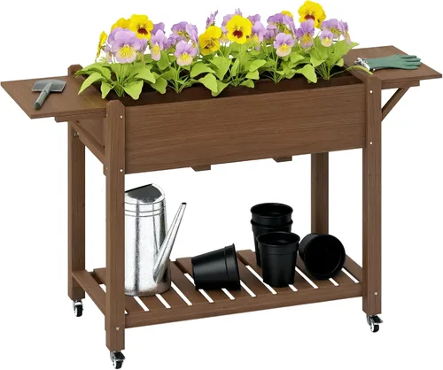 Vista 22 de Outsunny - Jardinera elevada de madera con estante de almacenamiento, orificios de drenaje y forro para el patio trasero, la terraza, el balcón, 47