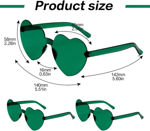 Vista 121 de Lentes de sol con forma de corazón, 2 pares de lentes de sol en forma de corazón, gafas de sol rave para mujeres, regalos de fiesta