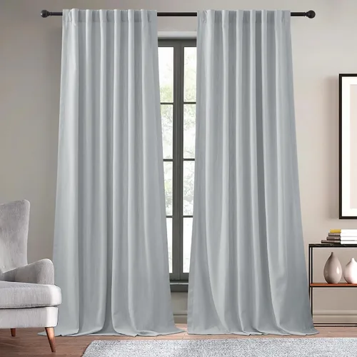 Vista 14 de KGORGE Cortinas azules de lino sintético de 84 pulgadas de largo, juego de 2 paneles, elegantes cortinas casuales de lino con textura para ventana