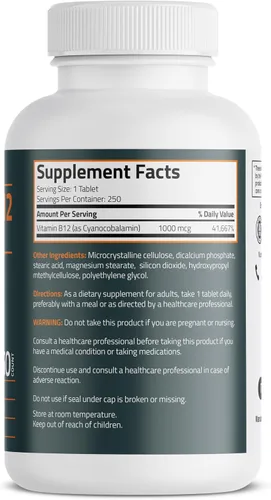 Vista 2 de Bronson Vitamina B12 1000mcg Fórmula una vez al día sin OMG, 250 tabletas vegetarianas
