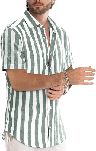 Vista 179 de JMIERR Camisas de vestir a rayas con botones y manga corta para hombre
