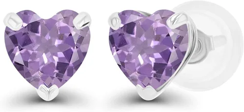 Vista 10 de Aretes de plata de ley 925 maciza chapados en oro de 0.197 in con piedra natal genuina para mujer, aretes de tuerca con piedras preciosas Amatista