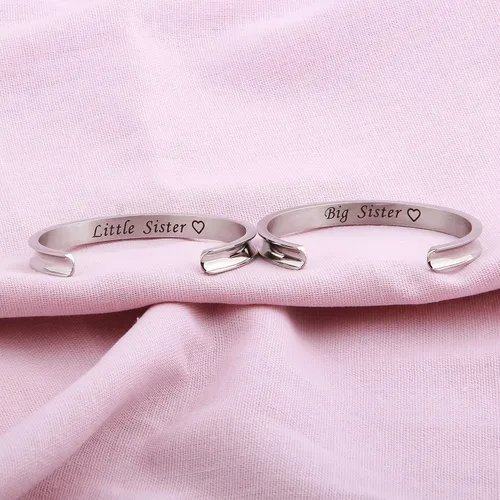Vista 4 de Zuo Bao Pulsera de acero inoxidable para hermana mayor y hermana pequeña (plata, 2 piezas), Metal