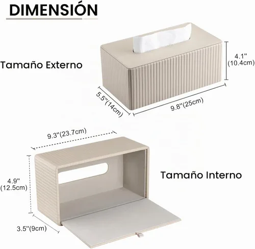 Vista 2 de KINGFOM Funda de caja de pañuelos de cuero sintético PU, soporte rectangular para caja de pañuelos con fondo magnético, dispensador de servilletas