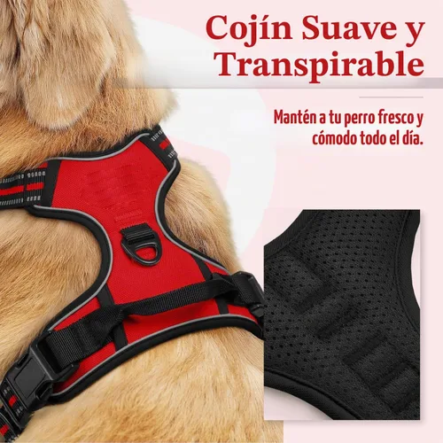 Vista 2 de Arnés para perro, arnés para mascotas sin tirones con 2 clips para correa, chaleco acolchado suave ajustable para perro, chaleco Oxford reflectante