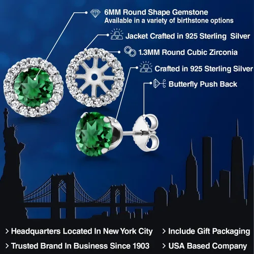 Vista 208 de Gem Stone King Aretes redondos de plata de ley 925 de 0.236 in con piedra natal extraíble para mujer
