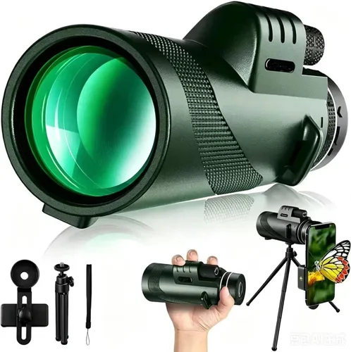 Vista 5 de Telescopio monocular alto de 12 x 50, regalo de cumpleaños para hombres, monocular compacto impermeable con adaptador de teléfono y trípode Negro