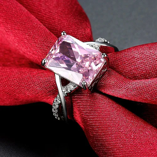 Vista 6 de Anillos de cristal de Swarovski para mujer tamaño 6-9 - Anillo de circón rosa chapado en oro blanco