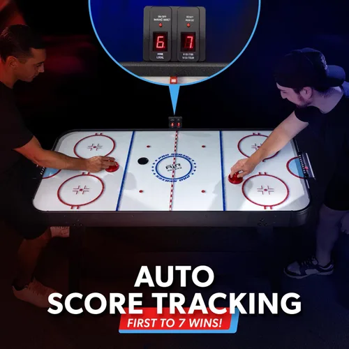 Vista 3 de GoSports Mesa arcade de hockey de aire de 54 pulgadas para niños y adultos, roble o negro, incluye 2 empujadores, 3 discos, motor de CA y marcador