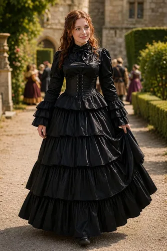 Vista 6 de GRACEART Women Gothic Victorian Rococo Dress Costumes Estilo A (satén)-negro