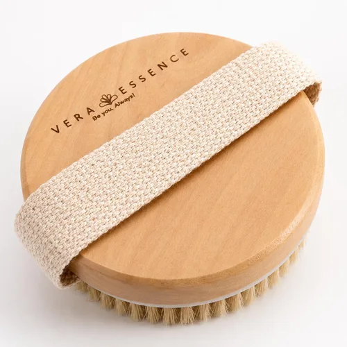 Vista 9 de Cepillo corporal seco para mujeres y hombres, cepillo seco para drenaje linfático, cepillo corporal exfoliante con cerdas naturales de jabalí, nodos