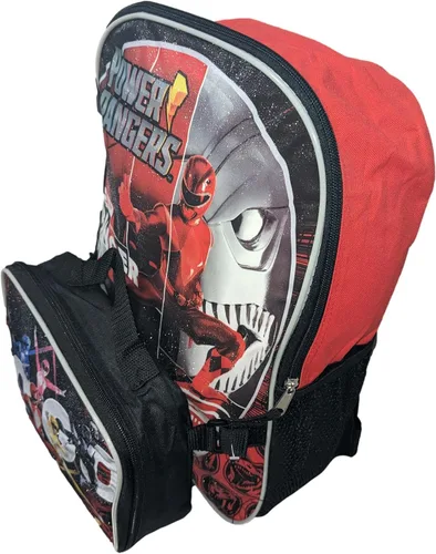 Vista 3 de Power Rangers Mochila escolar grande con bolsa de almuerzo desmontable adicional, Multi