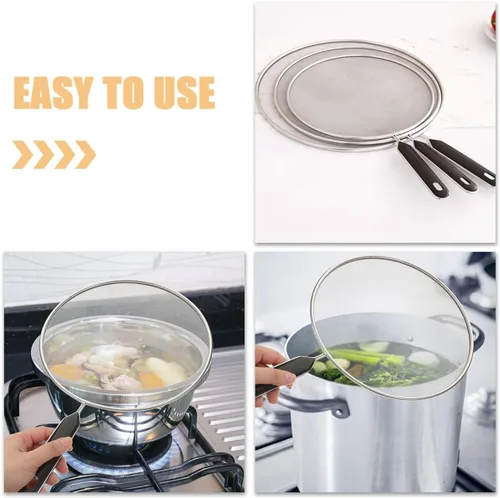 Vista 3 de Splatter Screen with Handle 3pcs Stainless Steel for Kitchen Cooking