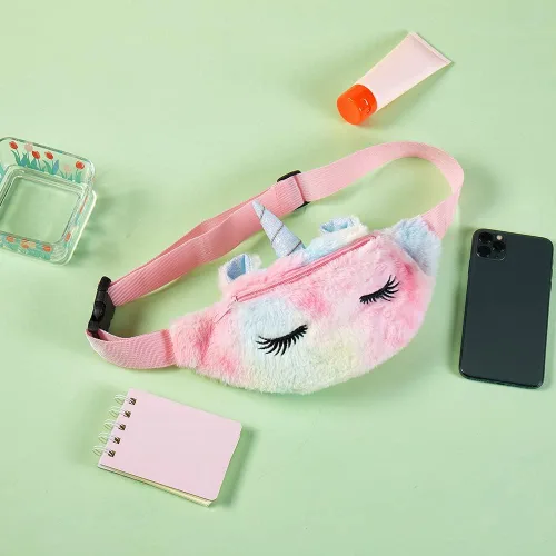 Vista 4 de Riñonera para niñas, bolsa de cintura de unicornio para niñas, bolsa cruzada para cinturón, bonita bolsa de cintura de viaje para niños, regalo