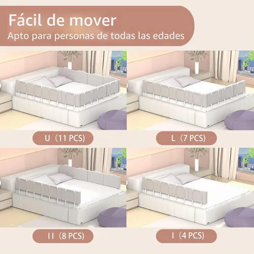 Vista 7 de Protectores de riel de cama para niños pequeños, rieles de cama ajustables con seguridad, rieles laterales de cama para cama individual Gris