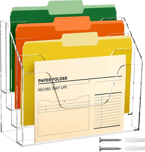 Vista 8 de DINGHUO Organizador de archivos para colgar en la pared, organizador de correo de acrílico, soporte de archivos montado en la pared, carpeta