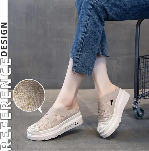 Vista 9 de Zapatos mule con plataforma de malla de encaje para mujer, mocasines de tul con bordado de flores, zapatos de pescador con suela gruesa, zapatos