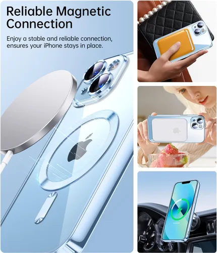 Vista 6 de Funda magnética transparente para iPhone 14 con protección completa de lente de cámara [combinación perfecta para MagSafe]