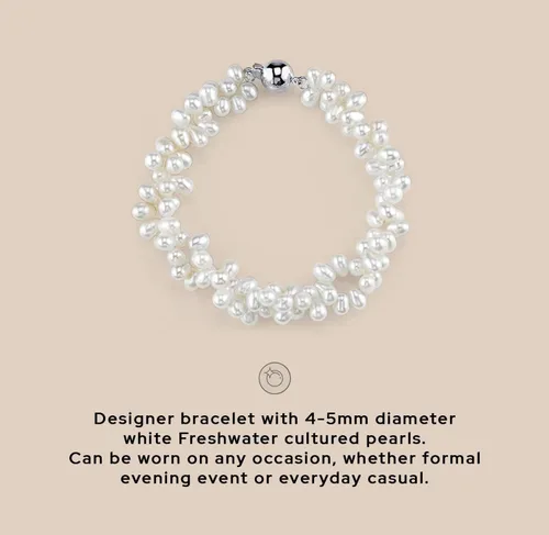 Vista 8 de The Pearl Source Rice Shaped Freshwater Pearl Bracelet for Women - Cultured Pearl Bracelet in 925 Sterling Silver with Genuine Cultured Pearls Pearl