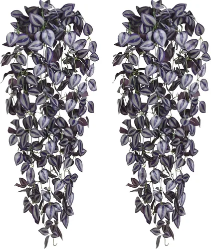 Vista 24 de BLEUM CADE Plantas colgantes falsas, 2pcs plantas colgantes artificiales en maceta, enredaderas de mandala falsas, plantas colgantes vegetación