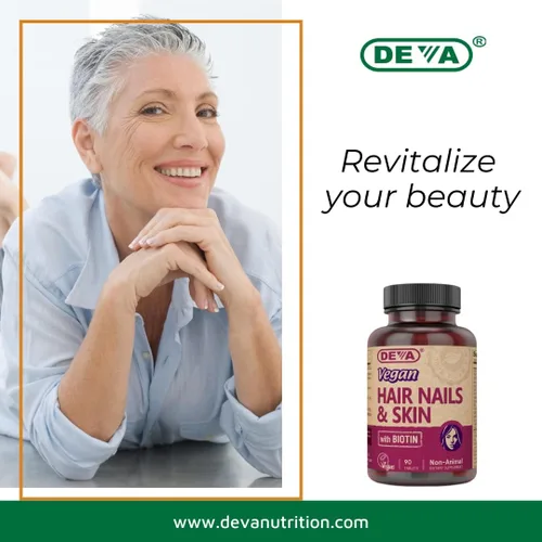 Vista 6 de DEVA Vitaminas y minerales veganos para el cabello, las uñas y la piel con biotina, suplemento, 90 tabletas