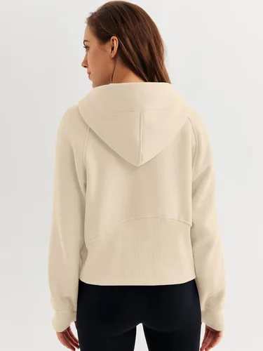 Vista 5 de WYNNQUE Sudadera corta con capucha para mujer, manga larga, forro polar, media cremallera, ropa de otoño
