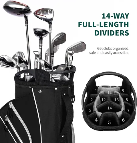 Vista 3 de Bolsa ligera para carrito de golf con divisores de longitud completa de 14 vías, bolsa enfriadora, bolsa de golf para hombres y mujeres con correa