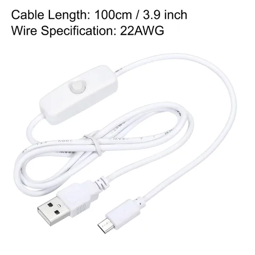 Vista 2 de MECCANIXITY Cable USB con interruptor de encendido/apagado 501, USB macho a micro USB macho cable de alimentación de 39.4 in para equipo digital LED