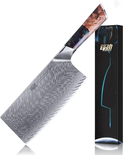 Vista 11 de FINDKING Nebula Series - Cuchillo de cocina con funda de ABS, cuchillo pequeño versátil, hoja de damasco 10Cr15CoMov, mango de resina y sicomoro Azul